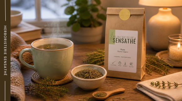 tisane de thym en vrac pour accompagner le rhume naturellement - Herboristerie Sensathé
